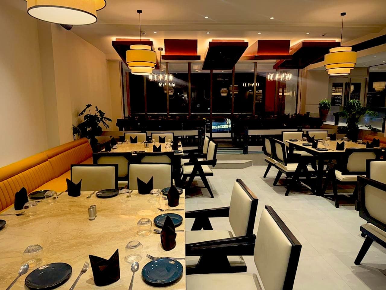 A long table set for a group